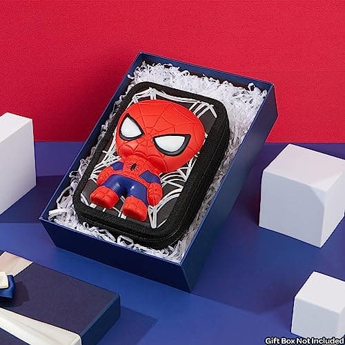 Marvel Trousse Scolaire Garcon, Trousse Compartiments Garnie Fourniture Scolaire, Feutre, Crayon de Couleur, Cadeau Spiderman Avengers Rentrée Scolaire Primaire (3D Spiderman)