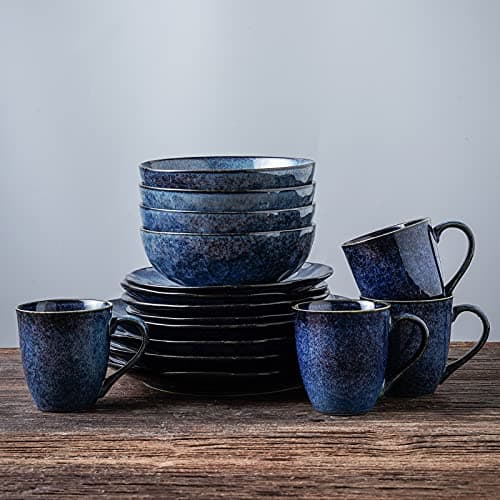 vicrays Assiette Plate à Dîner,4 Pièces, Grande Assiette en Céramique,26,7 cm,passent au micro-ondes, au four, au lave-vaisselle, résistantes aux rayures, en convient pour steak, pâtes, pizza (bleu)