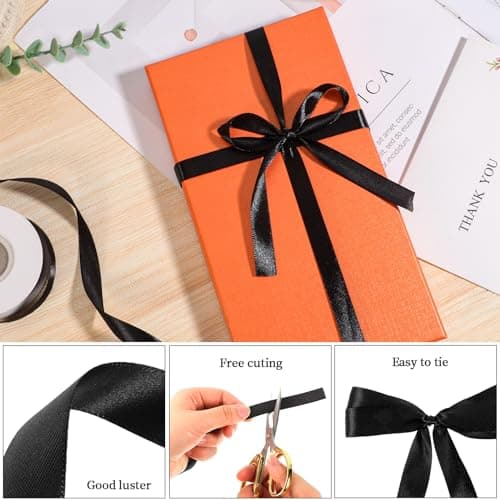 2 Rouleaux Ruban Noir, 12mm X 22m Ruban Satin Noir Ruban de Satin, Ruban Couture pour Emballage Cadeau Bouquet Gâteau Décoration Halloween Noël Fête