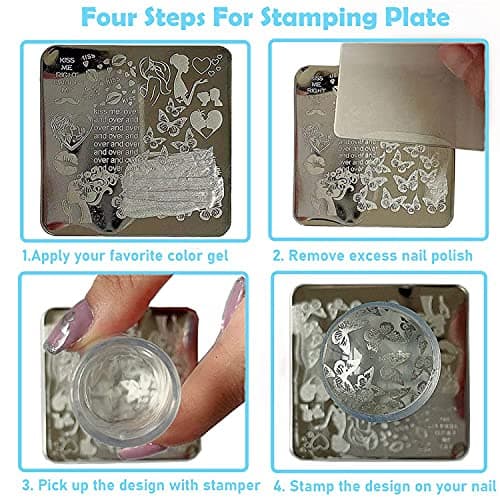 Luvadeyo Lot de 6 plaques de nail art, avec 1 tampon transparent, grattoir, outil pour femmes et filles