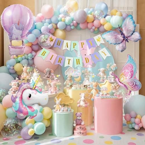 Ballon Licorne, Kit Deco Anniversaire Fille, Decoration Licorne Anniversaire, Géant Ballons Papillon, Anniversaire Licorne Princesse pour 1 2 3 4 5 6 7 8 9 ans Fille Enfants Decoration Anniversaire