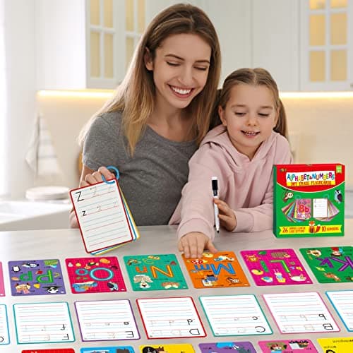 31 Cartes Flash de l'alphabet, Impression Recto Verso Lettres effaçables à Sec Mots à Vue et Cartes d'apprentissage des Chiffres Cartes de Pratique de traçage des Lettres pour l'école Maternelle