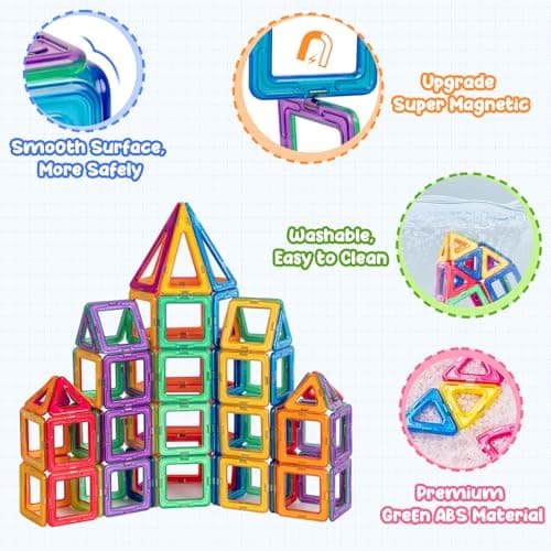 aaczly Blocs de Construction Magnétiques 122 Pièces, 3D Construction Jouets Educatif Jeux Cadeaux pour Enfants à Partir de 3 4 5 6 7 Ans