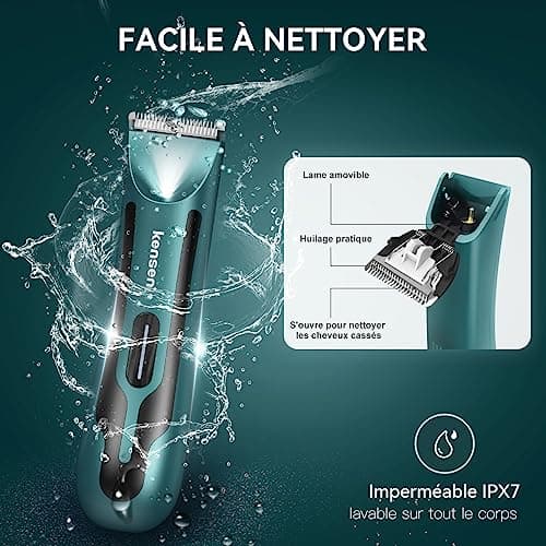 kensen Tondeuse Corps Homme, Tondeuse Intime Homme, Tondeuse Homme Partie Intime Étanche IPX7 Autonomie 120min Rechargeable par USB avec Lumière LED pour Aisselles, Aines, Poils Intimes (Vert)