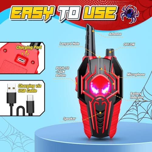 Toyokid Jouet Garcon 3 4 5 6 7 8 9 10 Ans, Talkie Walkie Enfants Rechargeable Jouet Fille 3-10 Ans Spider Talkie Walkie Cadeau Garcon Fille 3 4 5 6 7 8 9 10 Ans Toki Walki Jeux d'extérieur Enfant