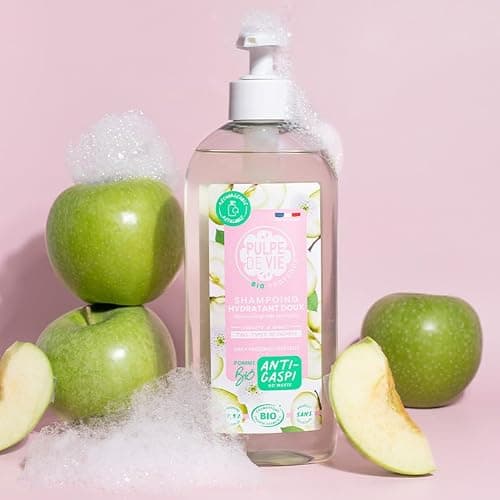 Pulpe de Vie - Shampooing Doux Certifié BIO Pompompidoux XL 400ml - Anti-gaspi ! Pomme - Cheveux Sains et Brillants - Hydratation Intense - Régénère les Fibres