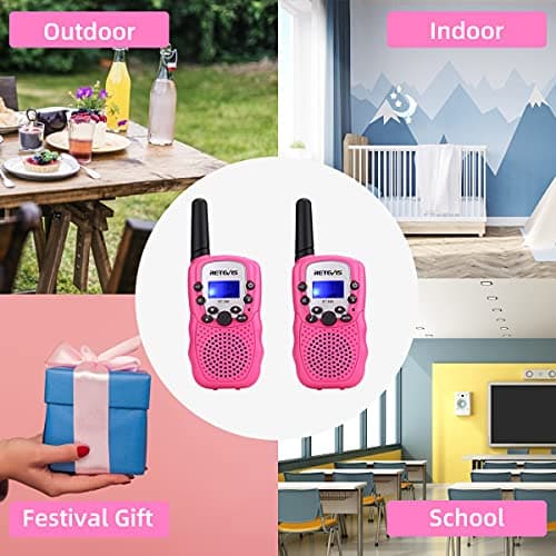 Retevis RT388 Talkie Walkie Enfants, Talkie Walkie Longue Portée, Cadeaux Jouets pour 4-12 Ans, Camping, Aventures Espionnage Extérieur (1 Paire, Rose)
