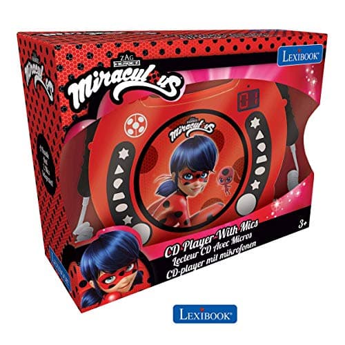 Lexibook Miraculous Ladybug Lecteur CD, Fonction de programmation, Prise écouteurs, Pour enfant,secteur ou Piles, Rouge/Noir, RCDK100MI