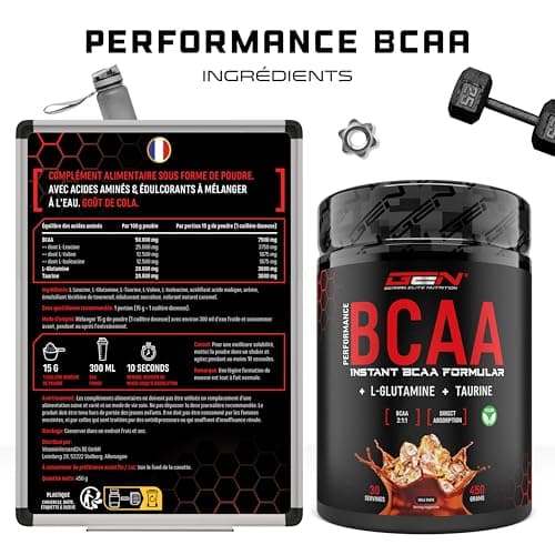 BCAA Performance - 450 g de poudre - BCAA instantanés + L-Glutamine + Taurine - Délicieux & super soluble - Acides aminés végétaliens - Ratio 2:1:1 - (Cola)