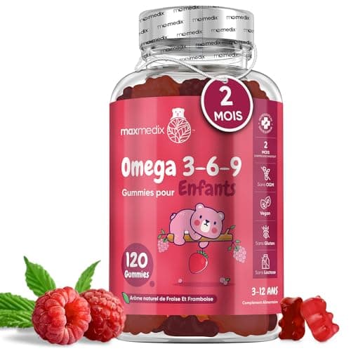 Oméga 3 Enfants - Huile de Perilla 400mg/Portion (ALA 60%) - 120 Gummies Vegan (3-12 Ans) Pour La Croissance Des Enfants - Gummies Enfants Goût Fraise, Framboise - Alternative à l'Huile de Poisson