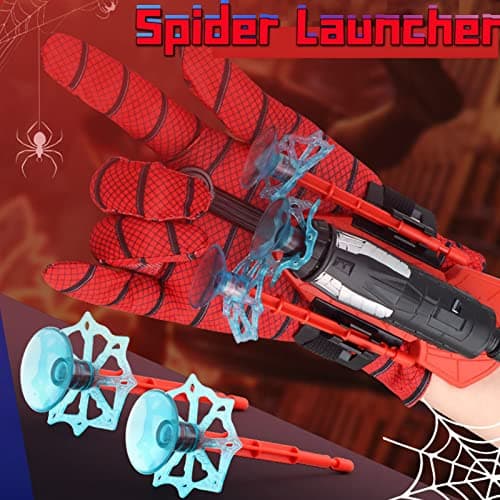 Lot de 2 Gant de Lanceur Spider-Man Lanceur Gants de Lancement jouets de poignet lanceur de héros Gants de Lanceur Spiderman Wrist Toys Set Spider Gant de Cosplay en Plastique pour Enfants(bleu)