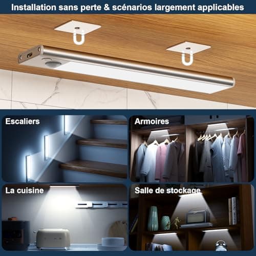 Lampe LED Rechargeable Cuisine Reglette - Sans Fil Mouvement Detecteur Lumiere Interieur Sous Meuble Placard Eclairage Lumière Barre éclairage Spécial Intérieur USB Pile Réglette Armoire Light Sensor