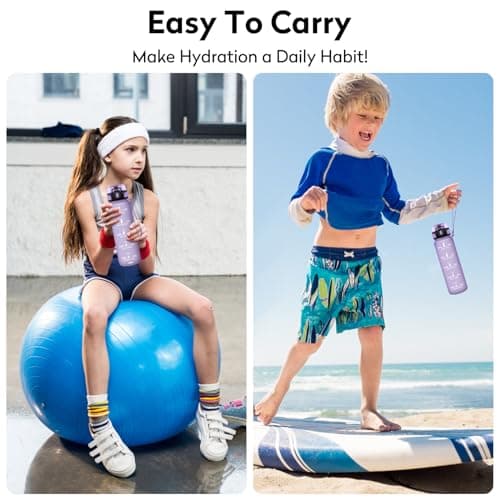 KollyKolla Gourde Enfant 500ml, Gourde Sport, Étanche & Réutilisable, Bouteille d'eau avec Marqueur de Temps et Filtre, sans BPA, Water Bottle pour Enfant & Adulte, l'école, Cyclisme, Voyage, Camping