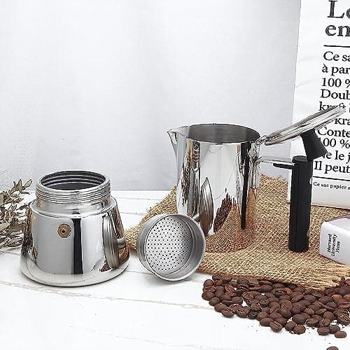 Easyworkz Pedro Cafetière italienne en acier inoxydable pour 6 tasses 300ml Pour induction à gaz et toutes les cuisinières (Argenté)