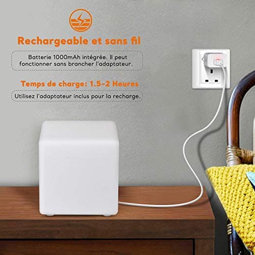 Mr.Go 8" LED Cube Lumineux Couleur Changeante Lampe d'ambiance avec 16 RGB Couleurs, Luminosité Variable, 4 Modes d'éclairage pour Intérieure Extérieure Décor, Rechargeable Veilleuse avec Télécommande