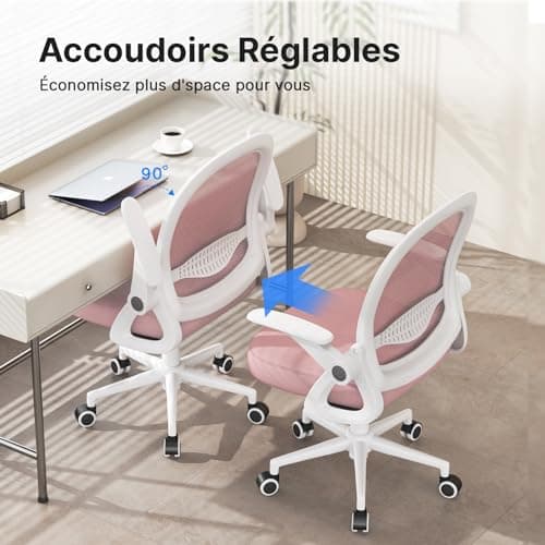 naspaluro Chaise de Bureau avec Accoudoir Relevable, Fauteuil de Bureau avec Soutien Lombaire, Siège Bureau avec Dossier Moyen de 45 cm (sans Repose-Pieds ni Appuie-tête, Rose)