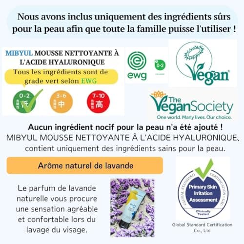 [STAR IN SEOUL] MIBYUL MOUSSE NETTOYANTE À L'ACIDE HYALURONIQUE, 150ml, Nettoyant hydratant, recommandé pour les peaux sèches/sensibles, Nettoyant coréen pour soins de la peau végan.