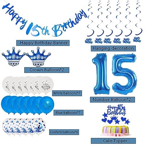 15 Ans Anniversaire Décoration Bleu Ballon 15 Ans Anniversaire Bleu 15 Ans Décoration de Gâteau 15 Ans Anniversaire Garçon Bleu 15 Ans Garçon Décoration Anniversaire Bleu Ballon Garçon 15 Ans Bleu