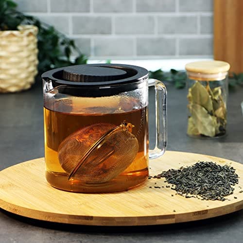 COM-FOUR® passoire à thé en acier inoxydable 304 - grand infuseur à thé pour thé en vrac, herbes et épices - filtre à thé à mailles fines avec chaîne - passoire à épices (1 pièce - Ø 9 cm)