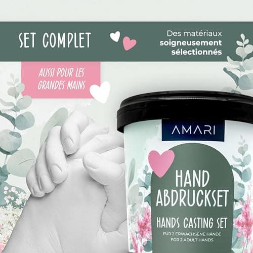 AMARI® Kit d'empreintes de main 3D pour couples et la famille - Kit d'empreintes de plâtre mains - Pour plâtre main - Cadeau