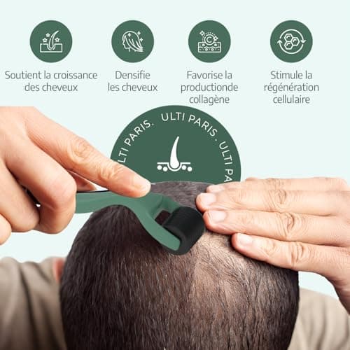 ULTI Paris Dermaroller cheveux Rouleau pour la pousse | derma roller 540 aiguilles en titane de 0,25 mm丨Stimuler la croissance de la barbe et la pousse des cheveux | Roller cheveux Rouleau cheveux