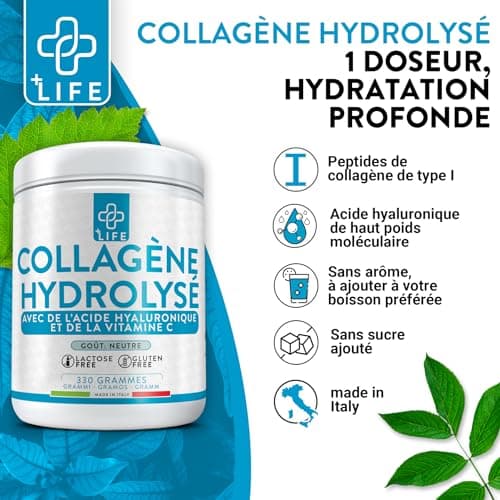 Collagene Et Acide Hyaluronique 330g Avec Vitamine C PiuLife® Peptide De Collagene Hydrolysé Poudre De Type 1, Complément Pour La Peau, Cheveux, Ongles, Articulations, Collagène Bovin Sans Arôme