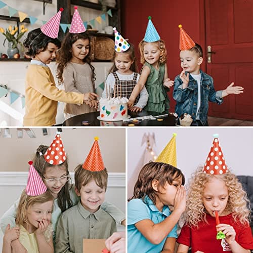 PANSYFEN 27pcs Chapeau Anniversaire Chapeaux de Fête Kit, Party Cône Chapeaux Chapeau de Couronne et Sifflet Colorées pour La Fête D'anniversaire de Fête de Garçon Fille