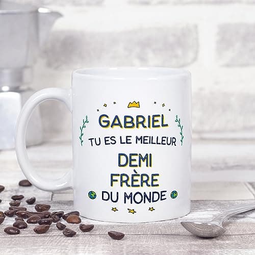 Mugffins Tasses Personnalisables pour DEMI-FRÈRE - En Français - Cadeau Personalisé- Meilleur du Monde - 11 oz / 330 ml