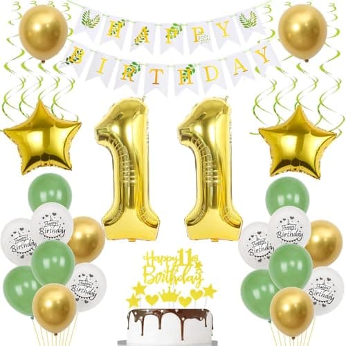 Vert Or ballons 11 ans anniversaire fille garcon décoration anniversaire 11 ans fille ballon, or vert ballon décoration 11 ans fille anniversaire ballon décoration gâteau 11 ans anniversaire
