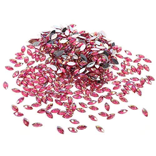 Hakeeta 500 Pcs 7 * 15mm Forme d'oeil de Cheval à Coudre Strass AB Gemmes Couleur Envers Plat en Cristal Acrylique Courroie Perles à La Main pour Accessoires de Décoration de Vêtement.(Rouge)