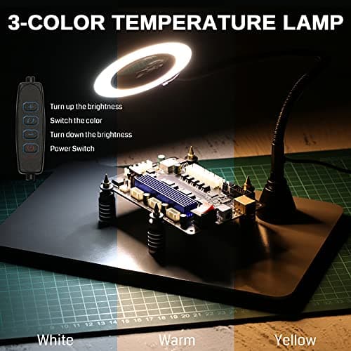 SainSmart Station de soudage magnétique avec une base plus grande de 28 x 18 cm, lampe loupe LED 5x, 4 supports de circuit imprimé et 4 mains d'aide magnétiques flexibles