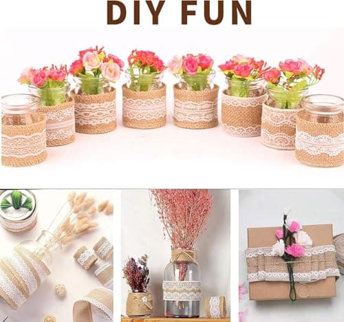 13 Pièces Ruban Dentelle, Toile Ruban Jute Natuelle, Uban Jute Dentelle Toile Ruban Toil Jute, Ruban de Jute Naturel, Ruban Cadeau Emballages,Ruban Dentel pour Cadeaux Bricolage Deco Mariage Champetre