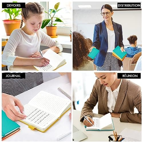 feela 3 Carnet de Notes de Poche A6 avec 3 Stylos Noirs, Page Lignée, Petit Carnet de Poche à Couverture Rigide avec Porte-Stylo, Bloc Note A6, 9 x 14 cm, Couleurs Unies (Jaune, Orange, Emeraude)