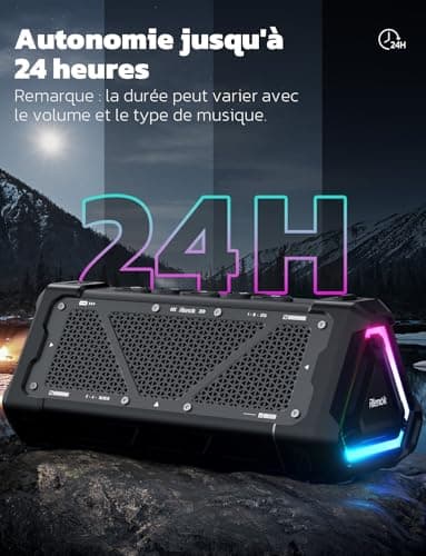 RIENOK S11 Enceinte Portable Bluetooth aux Basses Renforcées, 3 Modes d'Égaliseur, Mode USB, Bluetooth 5.3, 30W Enceinte Puissante, IPX7, TF Carte, Soirées Plage, Randonnées, Voyage, Noir