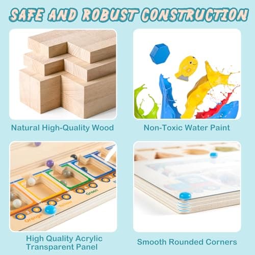 3-1 Jouets Montessori Multifonctionnel pour Enfants 2 3 4 5 Ans, Labyrinthe Magnétique de Couleur Nombre & Jeu de Pêche , Plateau d'Activités en Bois pour Garçons Filles, Cadeau Anniversaire Noël