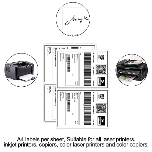 FungLam Papier Autocollant Mat Imprimante A4 100 étiquettes 210 x 297mm, A4 imprimables papier autocollant blanc,Étiquette autocollante,Blanc Mat, Pour Imprimante à Jet d'encre et Laser
