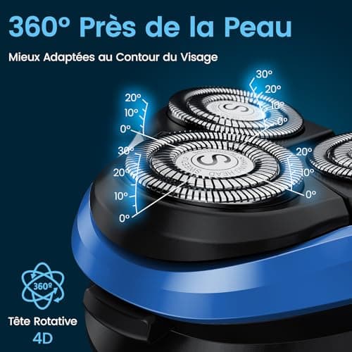 SweetLF Rasoir Electriques Hommes, Rasoir 2 en 1 2024, Tête Flottante 4D, Autonomie de 120 Mins, Longue Durée de Vie, Étanchéité IPX7, Utilisable à Sec et Sous L'eau, Écran LED (Bleu Foncé)