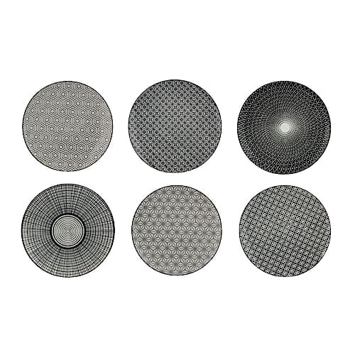 Ard'time - Lot de 6 Petites Assiettes Noires et Blanches, Vaisselle avec Motifs, Assiettes en Porcelaine, Assiettes Adaptées au Lave-vaisselle et Micro-onde, Collection KOMAE