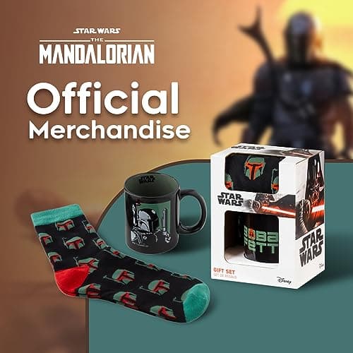 Disney The Mandalorian Mug Baby Yoda Star Wars Cadeau Homme Mug et Chaussettes (Boba Fett Noir AOP)