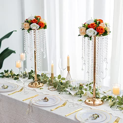 Sziqiqi 55cm Doré Centre de Table Mariage Vase avec Chaîne en Cristal - 2 Pièces Vases Centre de Table Fleur en Métal Vase Mariage Haut Anniversaire Bapteme Noel Communion Nouvel