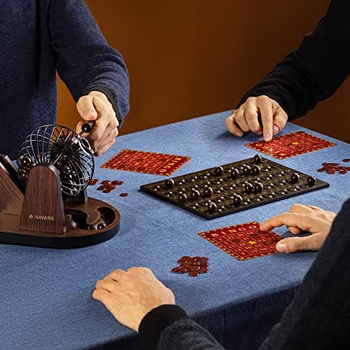 Navaris Jeu de Bingo - Jeu de Loto de 2 à 6 Joueurs avec 1 Cage en métal 12 Cartes 300 jetons 90 Boules 1 Plateau à Boules - À partir de 6 Ans