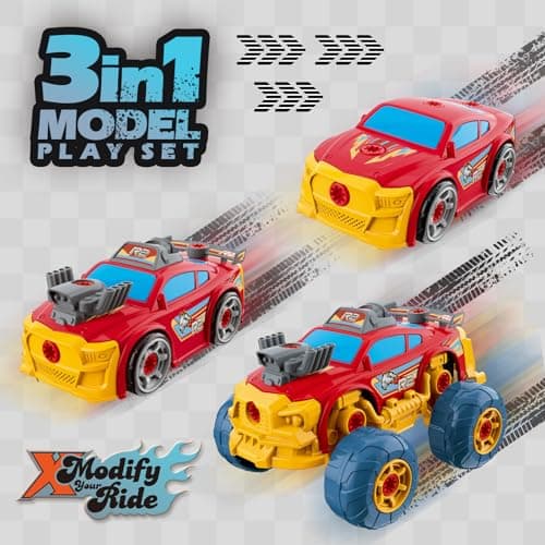 Pup Go Voiture 3-en-1 Démontable pour Garçons avec Perceuse Électrique, 46 Pièces Camion de Construction, Construisez Votre Voiture avec Outils, Idéal Cadeau STEM pour Enfants de 3 à 8 Ans (Rouge)