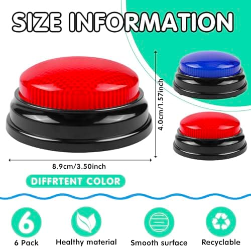 BEAN LIEVE 6 Pack Game Jeu Buzzer avec 2 lumières et Sons différents, des Boutons de Buzzer de Quiz Show, Parfait pour Les Nuits de Trivia familiale et l'activité d'enseignement en Classe