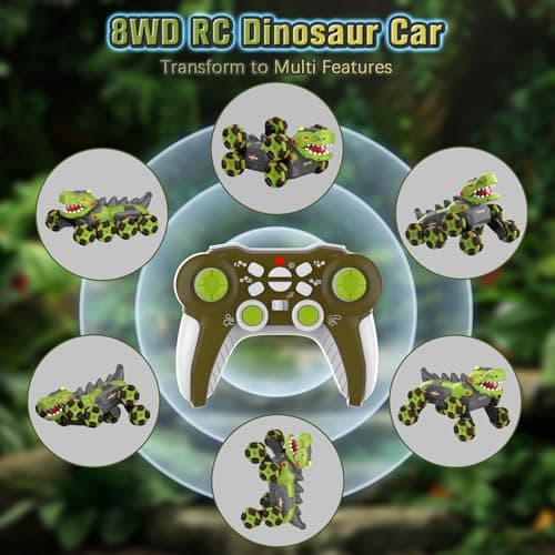 Kssvzz Dinosaur Voiture Télécommandée 3 4 5 6 7 8 9 Ans, 8WD 2.4GHz Monster Truck Telecommande avec Rotation à 360°/Pulvérisation/Lumière, Jouet Enfant Garçon Jouet 3-12 Ans Voiture Enfant, Vert