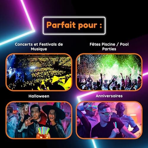 Glow Fever Bâtons lumineux Multicolores de 15,2cm (6”) - 100 Pièces Bâtons lumineux Accessoires de fête fluorescents pour Festival, Halloween et Mariage - Lumières pour Soirée