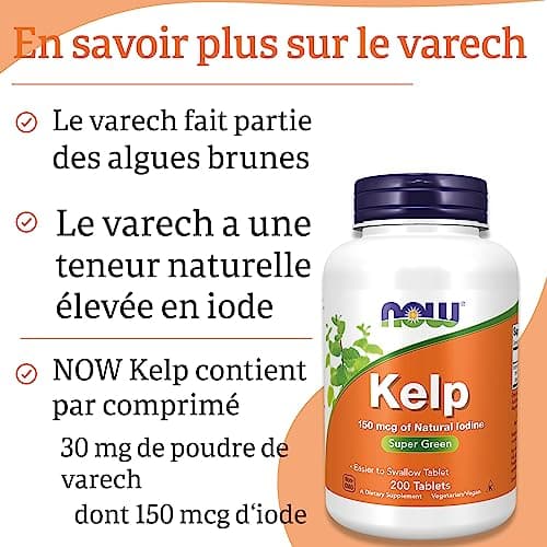 Now Foods, Kelp (Varech), 150 mcg, 200 Comprimés, Testé en Laboratoire, Iode Naturel, Sans Soja, Sans Gluten, Végétarien