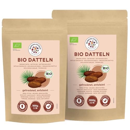 Munchilycious Dattes Dénoyautées BIO 500g, Dattes Bio Séchées Dénoyautées, Collation aux Fruits