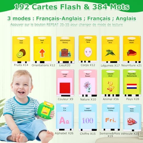 Cartes Flash Parlantes Français 384 Mots Jouet Enfants 2 3 4 5 Ans Jeu Educatif Jeux Apprentissage pour Apprendre à Parler Carte Alphabet Chiffres Couleurs Carte Educative Flash en Francais