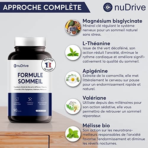 FORMULE SOMMEIL | Complément Alimentaire Sommeil Sans Mélatonine - Magnésium bisglycinate, L-théanine, Apigénine, Valériane, Mélisse, Bio - Endormissement Naturel et Rapide - 100% Français