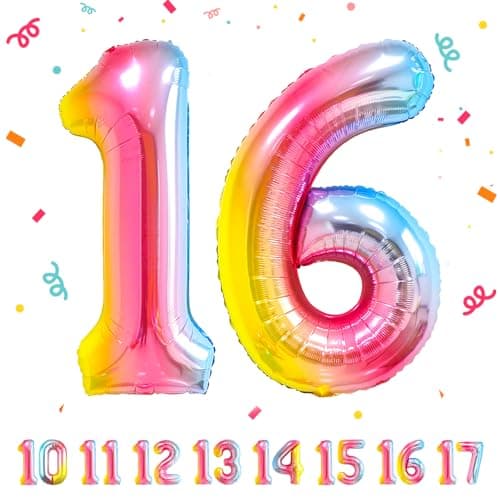 Ballons Anniversaire 16 Couleur - 100cm - Ballon Chiffre 16 Numéro 16 - Happy Birthday Decoration Ballons Fête d'anniversaire Ans Vole Grâce à l'Hèlium 16
